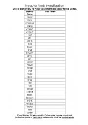 English Worksheet: Irregular Verb Investigation