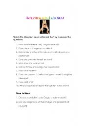 English Worksheet: interview with lady gaga