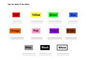 English worksheet: THE NAMES OF THE COLOURS