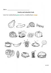 English worksheet: Healthy and Unhealthy Foods