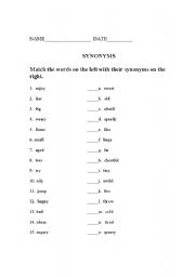 English Worksheet: Synonyms Matching