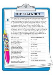 English Worksheet: The blackout. Reading comprehension.