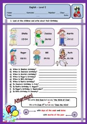 English Worksheet: BIRTHDAYS