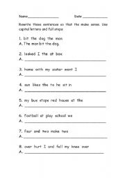 English Worksheet: Ordering words in a sentence