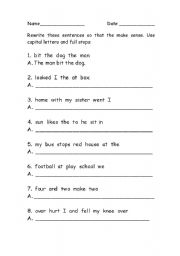 English worksheet: Ordering words in a sentence