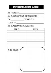 English Worksheet: INFORMATION CARD