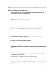 English Worksheet: Biology Cells