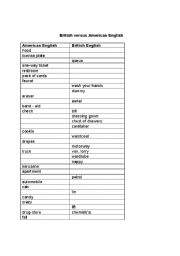 English worksheet: British versus American English