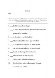 English Worksheet: Habitats