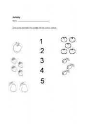 English Worksheet: match fruits with numbers