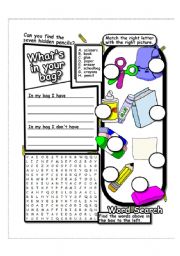 English Worksheet: Whats in your bag?