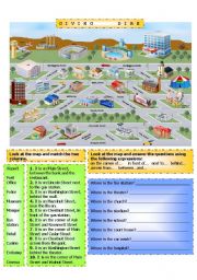 English Worksheet: Town Map, Giving directions