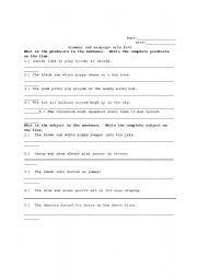 English worksheet: Subject and Predicate Test