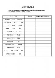 English worksheet: DAILY ROUTINE - BACKWARDS DECODING