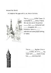 English worksheet: Around the World - The Articles revision/ worksheet