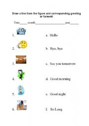 English worksheet: Greetings and farewells match