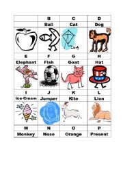 English worksheet: Alphabet Vocabulary Flashcards-Part 1