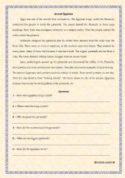 English Worksheet: Reading Comprehension  Ancient Egyptians
