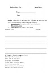 English worksheet: entry test 