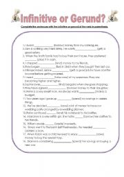 English Worksheet: Infinitive or Gerund?