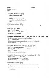 English worksheet: classroom quiz