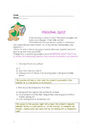 English Worksheet: PERSONAL QUIZ FOR THE FIRST DAYS AT CHOOL