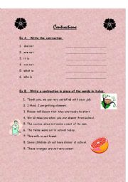 English worksheet: Contractions