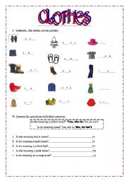 English Worksheet: clothes- what is she/he wearing?