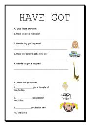 English Worksheet: HAVE GOT INTERROGATIVE AND SHORT ANSWERS