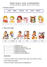 English Worksheet: Feelings and Acivities - for the beginners Present Simple & Present Continuous