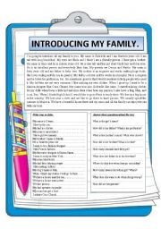 English Worksheet: Introducing my family. Reading comprehension.