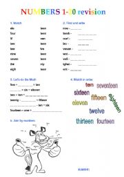 English Worksheet: Numbers 1-20 Revision