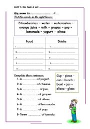 English Worksheet: food and drinks