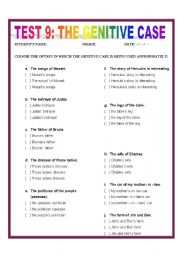 English Worksheet: TEST 9: THE GENITIVE CASE