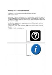 English worksheet: Memory Card Conversation Game