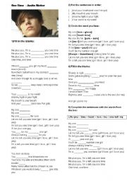 One time - Justin Bieber - ESL worksheet by Mila Pires