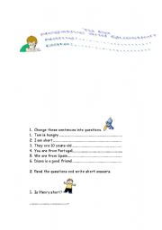 English worksheet: the verb to be question and negative