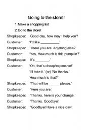 English Worksheet: At the store - dialogue