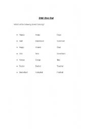 English worksheet: Odd One Out