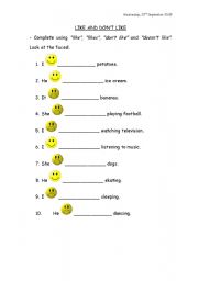 English Worksheet: like/dont like