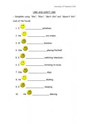 English Worksheet: like/dont like