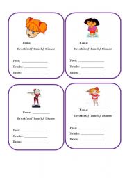 English worksheet: food role card