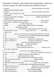 English Worksheet: Past perfect / Continous  ( past context )and present perfect / continuous  ( present context)
