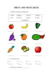 English worksheet: Fruit and vegetables