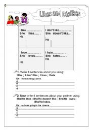 English worksheet: Likes and Dislikes