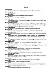 English Worksheet: A list of idioms and definitions