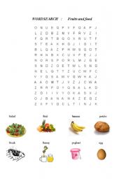 English worksheet: fruits and food