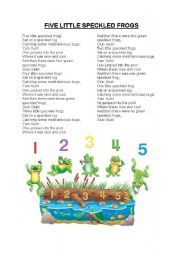 English Worksheet: FIVE LITTLE SPECKLED FROGS