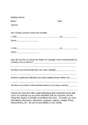 English Worksheet: Student Reading Survey