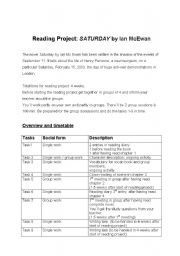 English Worksheet: Reading project Saturday by Ian McEwan